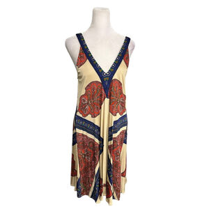 Anthropologie Leifnotes Beige Blue Paisley Boho Dress Size Small